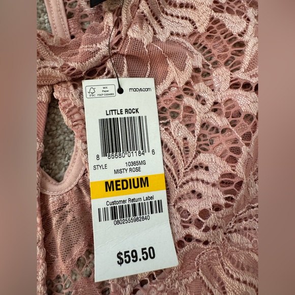 Material Girl Pink Floral Lace Long Sleeve Dress Women Junior Size Medium - Picture 7 of 15